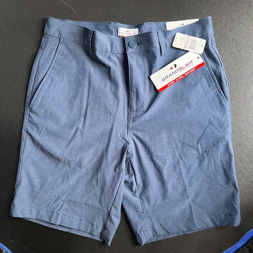 Grand Slam Classic Blue Men's Flat Front Shorts. Size 32. New with Tags